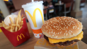 A quarter pounder meal at McDonald's.