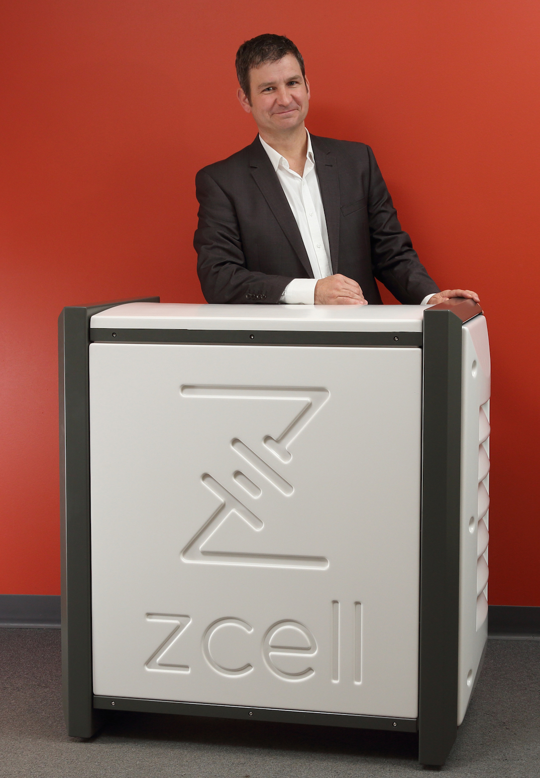 Redflow global sales director Andrew Kempster with a ZCell battery. Picture: Redflow
