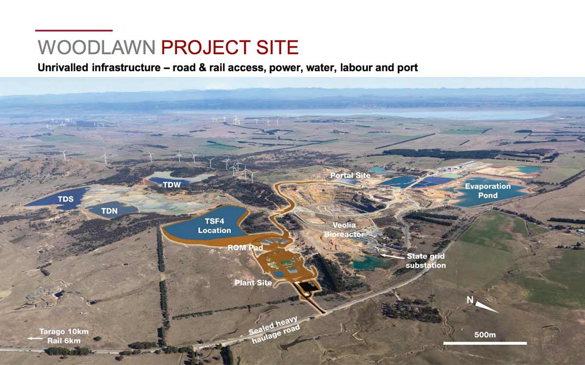 Mothballed ... Wind turbines and a rubbish dump can be seen on the old Woodlawn site. Picture: Heron