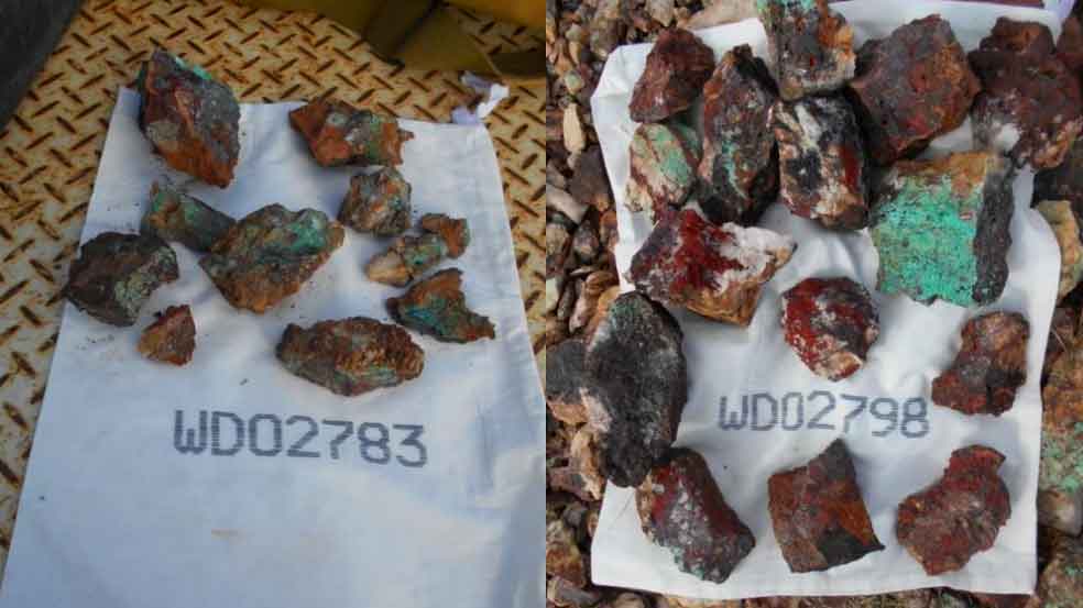 Copper rock chip samples found at the North Broken Hill site