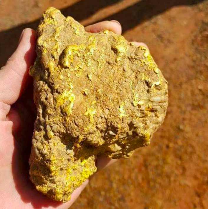 A 1.3kg, 15cm gold nugget found in land that De Grey is acquiring. Pic: De Grey