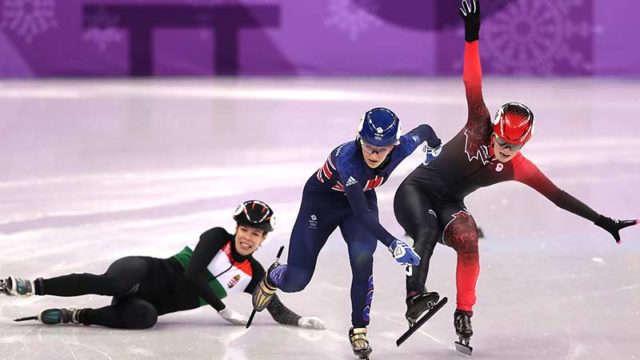 The Ladies 500m short track speed skating quarterfinal at the PyeongChang Winter Olympics. Pic: Getty