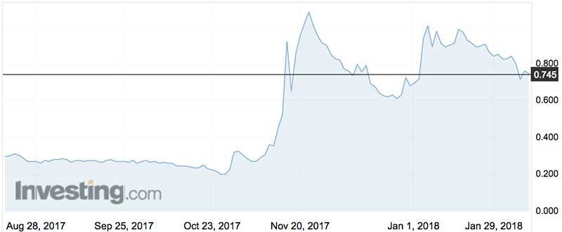 The Hydroponics Company shares over the past six months.