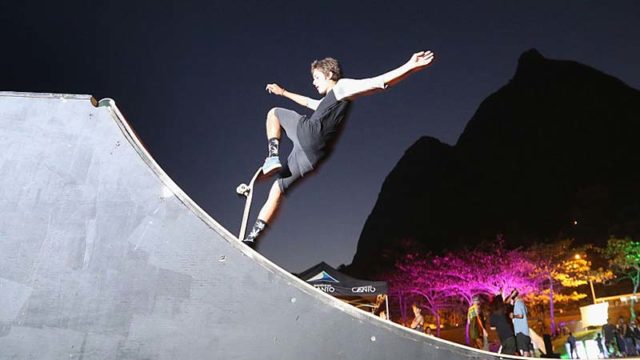 Skateboarder on a ramp