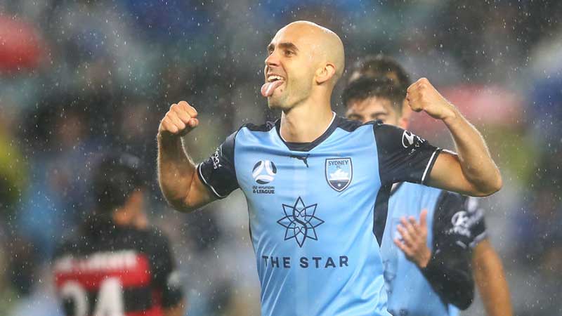 Sydney FC's Adrian Mierzejewski celebrates after scoring against the Western Sydney Wanderers in the A-League last weekend. Pic: Getty