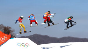 Simona Meiler of Switzerland leads the Ladies Snowboard Cross Quarterfinals at the PyeongChang Winter Olympics. Pic: Getty