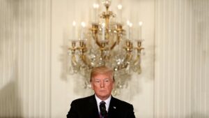 President Trump at a news conference in the White House on April 3. Pic: Getty