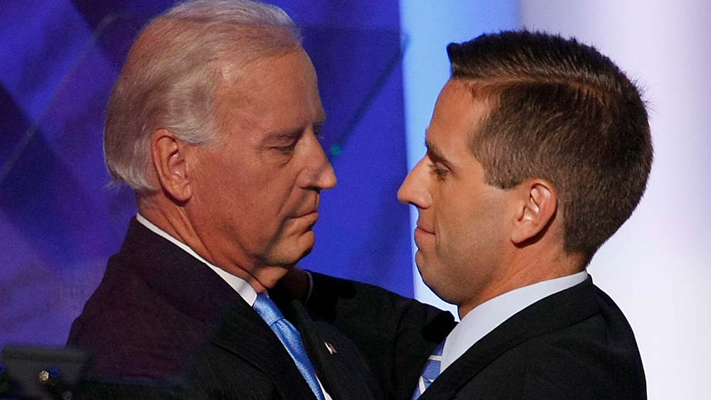 Former US vicepresident and son Beau who sccumbed to Glioblastoma. Pic: Getty