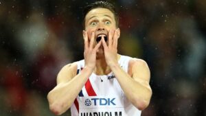 Karsten Warholm of Norway celebrates after winning gold in the Men's 400 metres hurdles at the World Athletics Championships in London last year. Pic: Getty