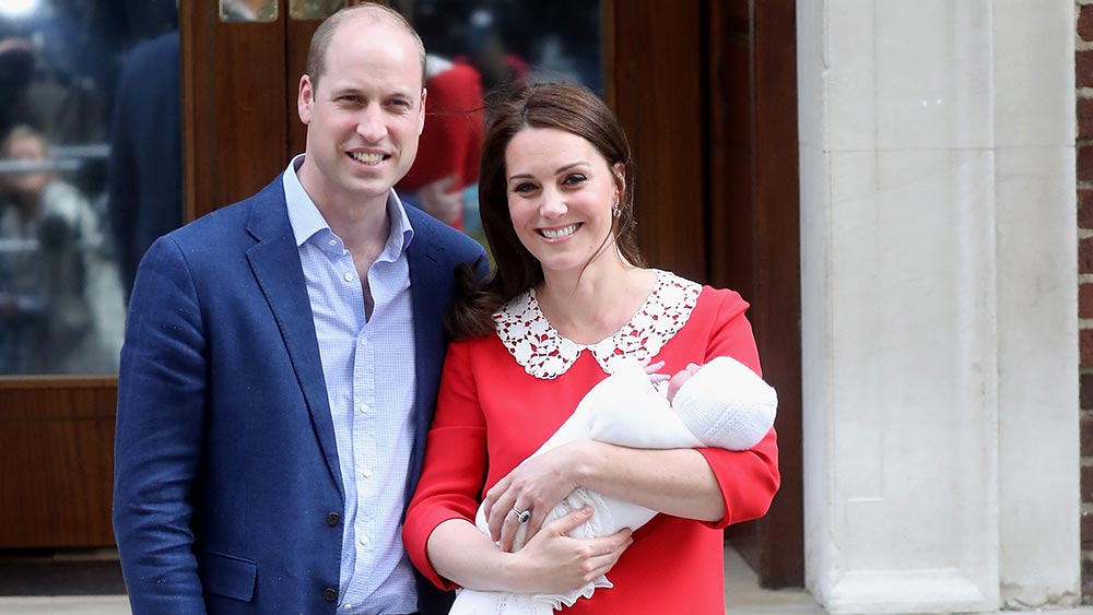 Prince William and Catherine Duchess of Cambridge show off the newest member of the Royal family on Monday. Pic: Getty