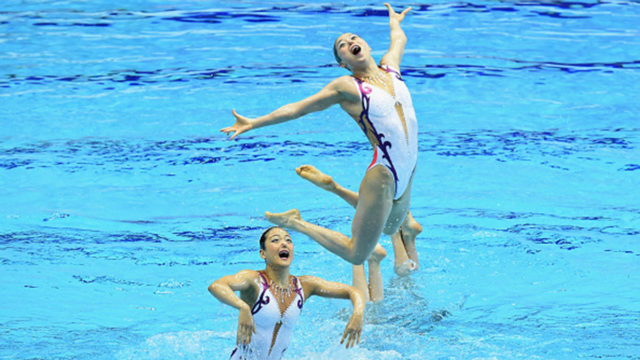Japan compete during the Free Combination final on day four of the FINA Artistic Swimming Japan Open.