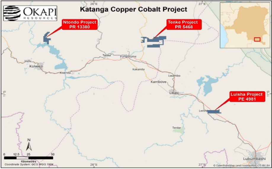 Okapi's Copper Cobalt prospects in the DRC.