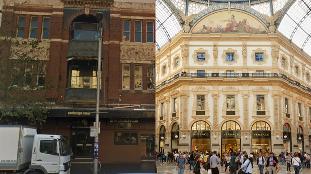 Skyfii's offices on Oxford St (left), and Versace's storefront in Milan.