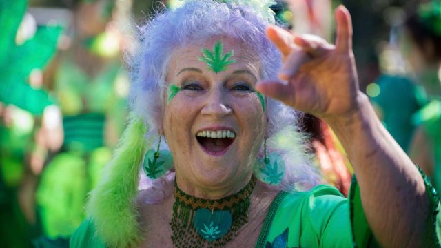 Anm 80-year-old 'Ganja Fairy' at the Mardi Grass fair in Nimbin, NSW last year. Pic: Getty