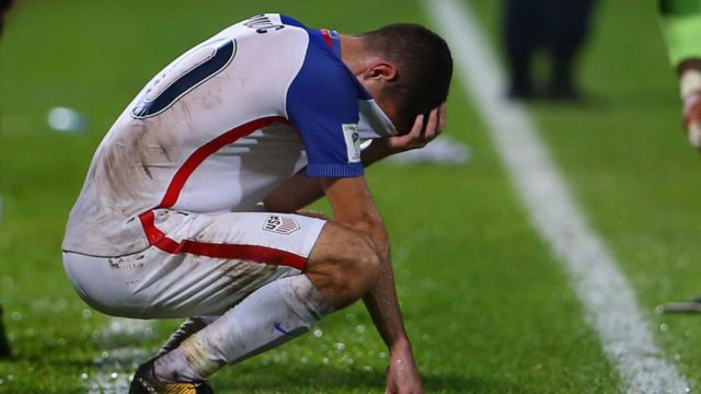 Christian Pulisic of the United States mens national team reacts to their loss to Trinidad and Tobago during the FIFA World Cup Qualifier