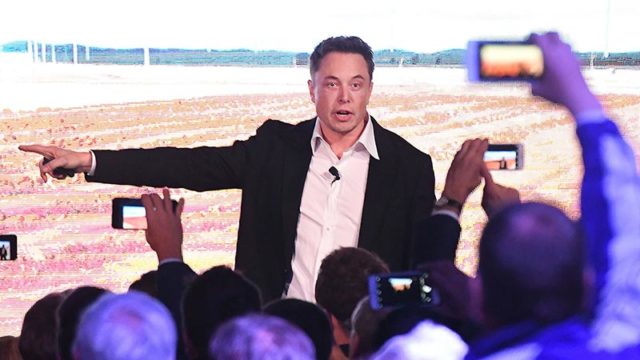 Elon Musk at a Tesla South Australia battery launch in Adelaide last year. Pic: Getty