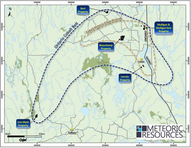 Meteoric’s primary cobalt projects in Eastern Ontario, Canada