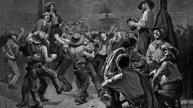 A 1891 engraving titled the Miners's Ball. Pic: Getty