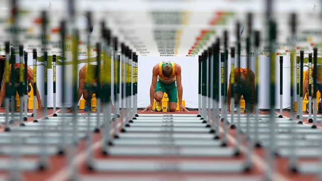 Aussie Cedric Dubler for 110m hurdle in the men's decathlon at the IAAF World Junior Championships in Oregon, 2014. Pic: Getty