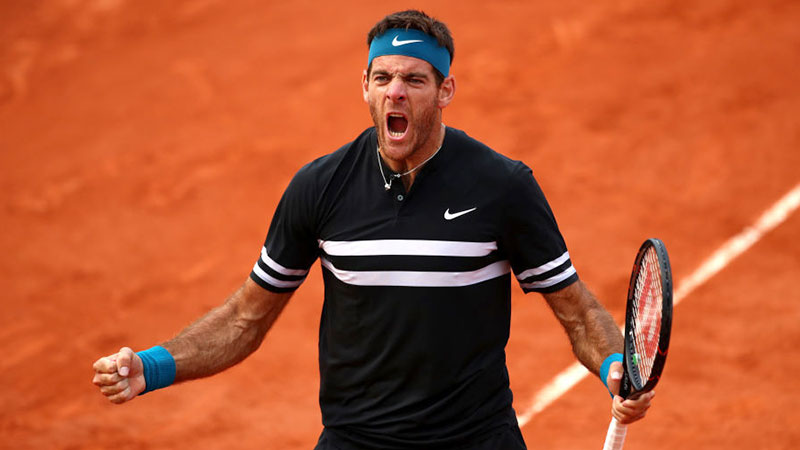 Juan Martin Del Potro of Argentina celebrates victory in the French Open fourth round in Paris. Pic: Getty