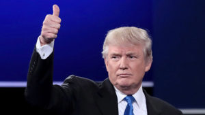 President Donald Trump gives the thumbs up. Pic: Getty