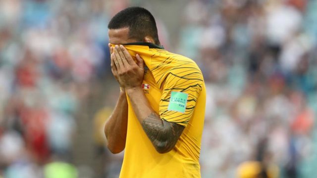 Socceroo Tim Cahill after Australia bombed out at the FIFA World Cup in Russia overnight. Pic: Getty