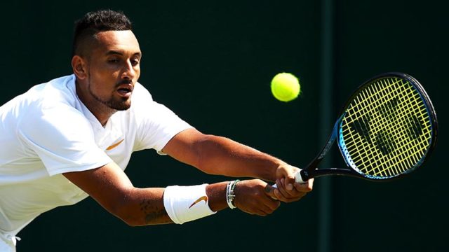 Aussie Nick Kyrgios during his first-round win overnight at Wimbledon. Pic: Getty