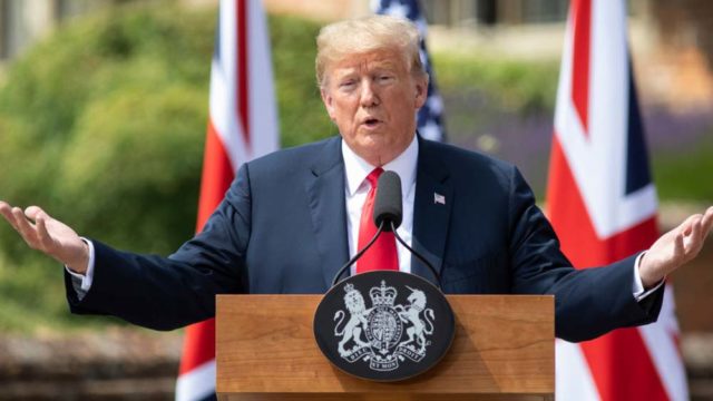 President Trump at a press conference in the UK last week. Pic: Getty