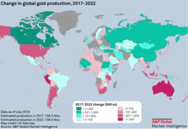 S&P Global Market Intelligence, global gold production by geography 