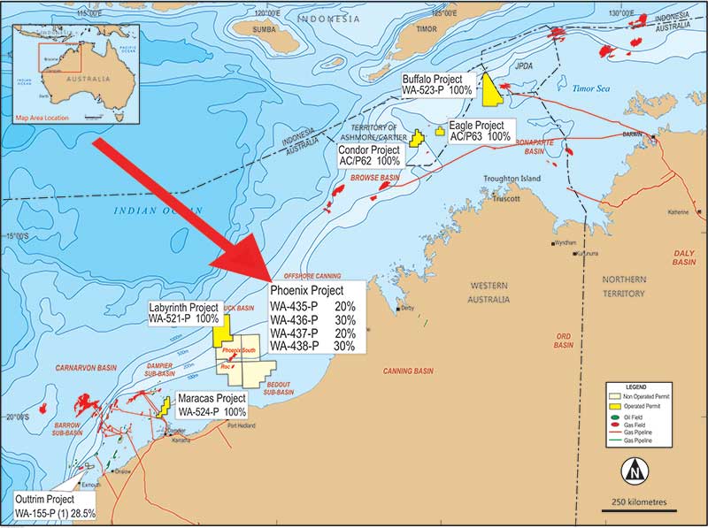 Carnarvon's Dorado well is part of its Phoenix project 250km north of Port Hedland. Map: Carnarvon