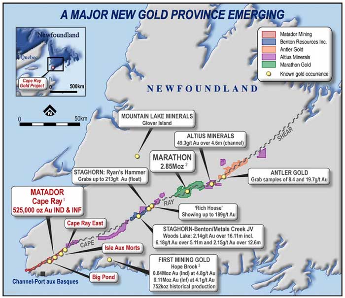 Matador's new 80 per cent owned Cape Ray project in Newfoundland, Canada 