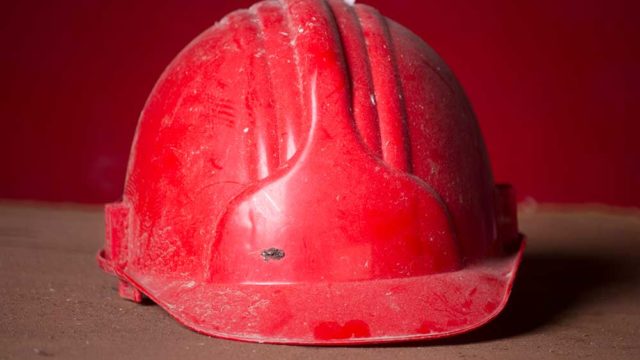 A red mining safety helmet. Pic: Getty