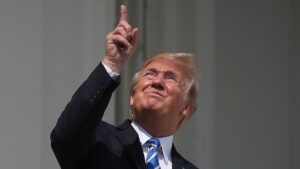 President Trump indicates where the stockmarket is headed next. Pic: Getty