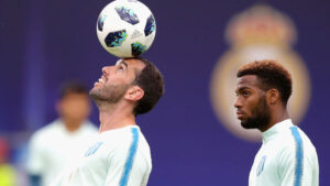 Diego Godin of Atletico Madrid (l) at a UEFA Super Cup match overnight. Pic: Getty