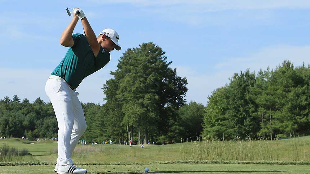 Tyrrell Hatton of England plays his shot from the tee during Dell Technologies Championship. Pic: Andrew Redington/Getty Images)