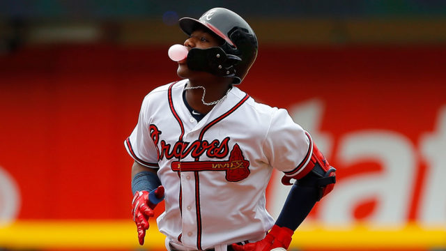 Ronald Acuna Jr. blowing bubbles. Pic: Kevin C. Cox/Getty Images