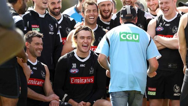 Collingwood players have a laugh. Pic: Robert Cianflone / Getty
