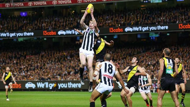 American Mason Cox ruined Richmond's dream of back-to-back premierships as Collingwood won through to the AFL Grand Final on Friday night. Pic: Michael Dodge