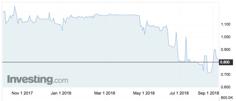 The Intrepid Mines(ASX:IAU) share price over the past year.