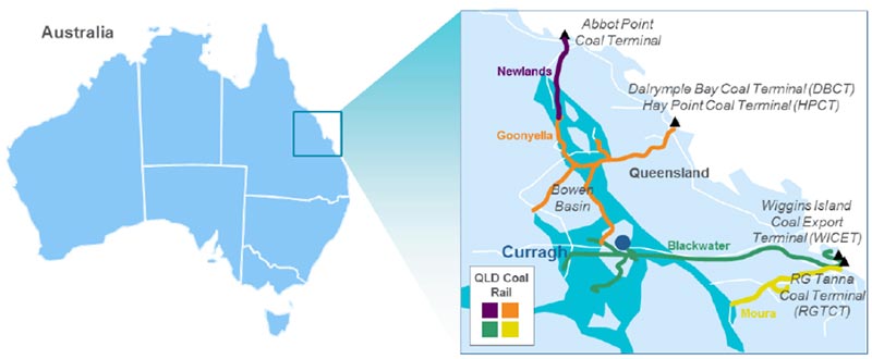 Coronado's Australian operations are in Queensland’s Bowen Basin, Australia’s main source of coking coal. Map: Coronado