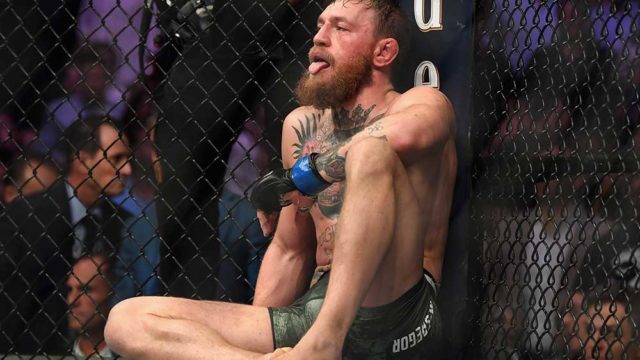 Conor McGregor after being beaten by Khabib Nurmagomedov in the UFC. Pic: Harry How