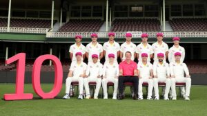 The Australian Cricket Team celebrates 10 years of the McGrath Foundation earlier this year. Pic: Mark Metcalfe