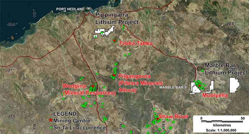 The location of Cauldron's new lithium projects