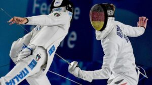 Paul Veltrup of Belgium sticks it to his opponent in on Day 2 of the Youth Olympics today in Buenos Aires. Pic: Getty