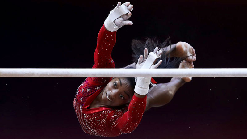 Simone Biles of the US competes in the 2018 Artistic Gymnastics Championships in Doha, Qatar this week. Pic: Getty