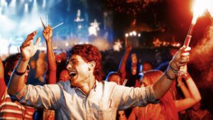 A very happy man watching fireworks. Pic: getty