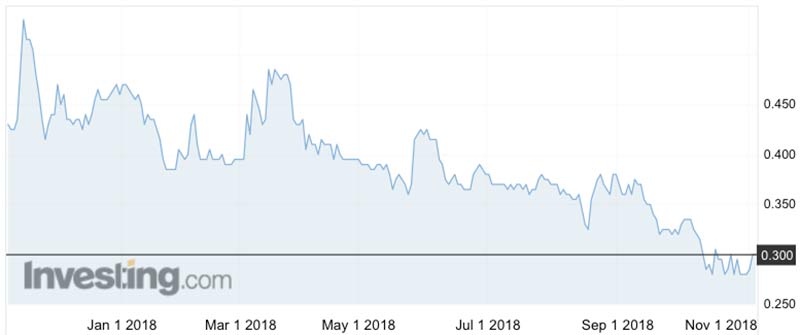 The Magnis (ASX:MNS) share price over the past year.