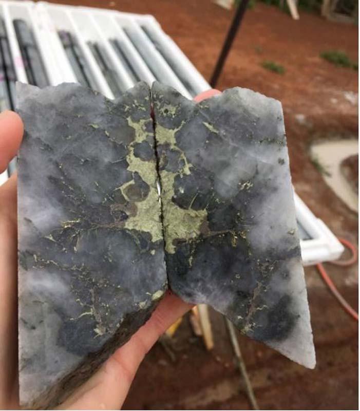 Diamond core showing visible gold and returning 776g/t. Pic: Egan Street Resources.