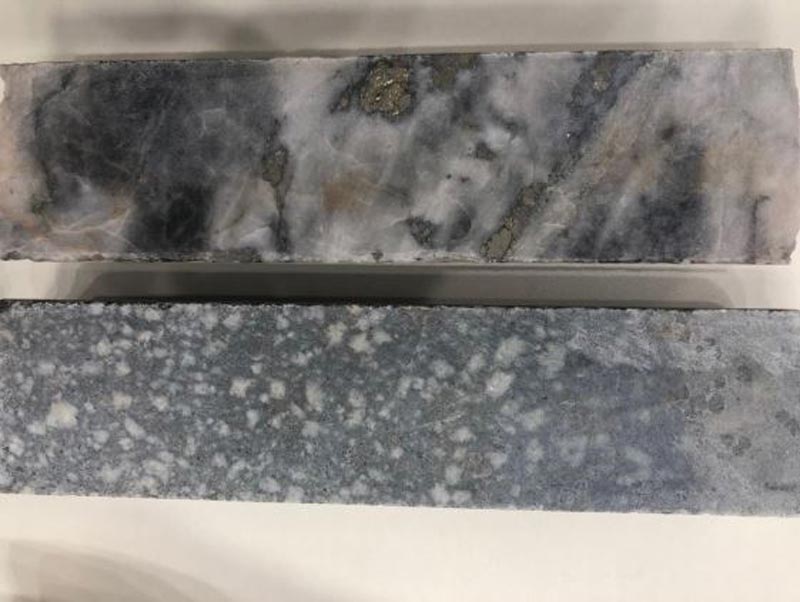 De Grey, Toweranna - Quartz-Sulphide veins (ore) verses granite host (waste) in drill core, Toweranna