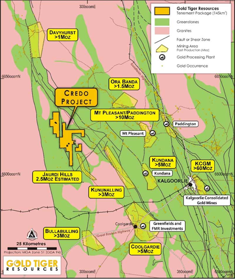 The Credo project showing nearby gold operations.